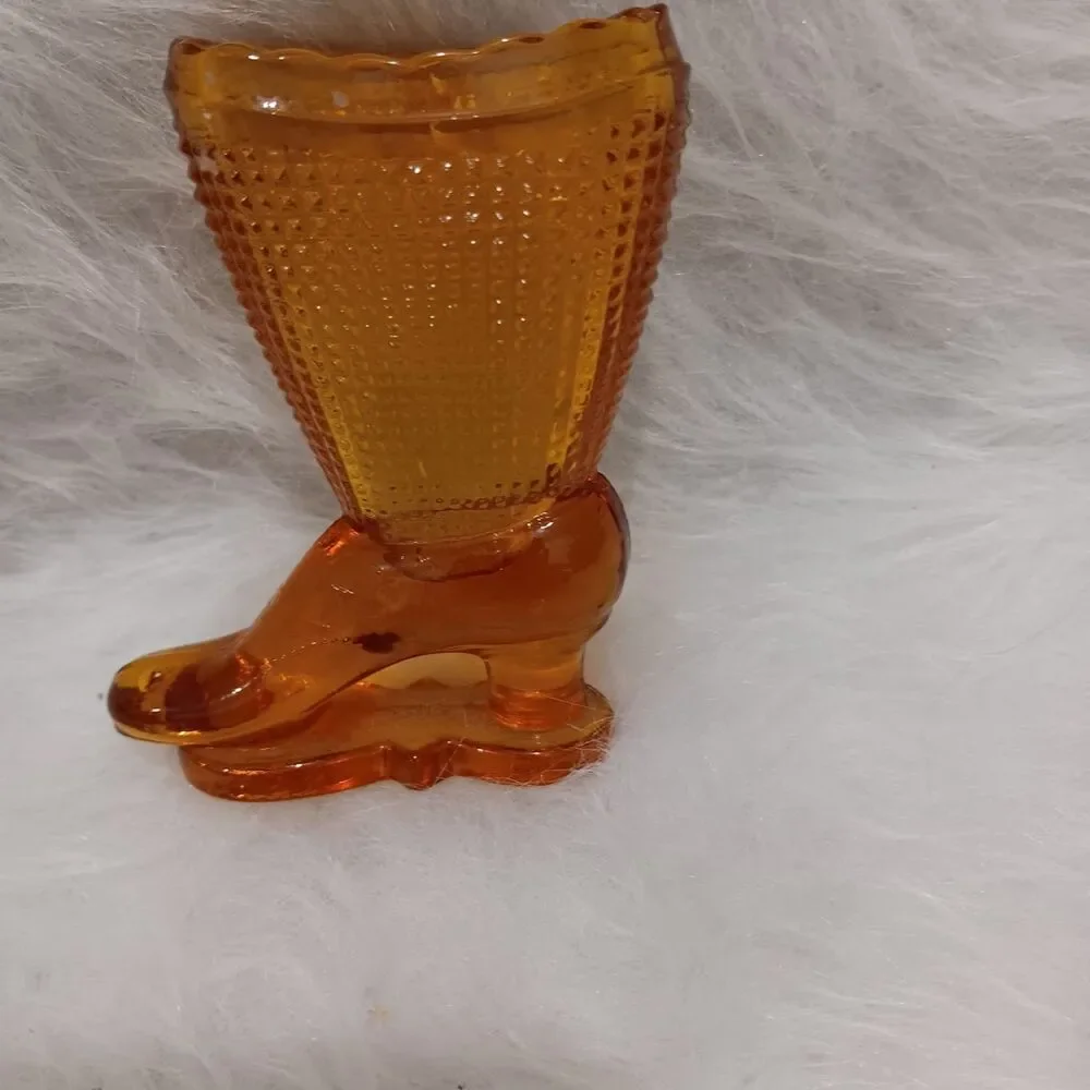 vintage L.E. Smith Glass Amber Boot matchstick or toothpick holder - Picture 9 of 9
